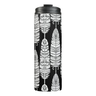Feathers boho: zwart-wit patroon thermosbeker