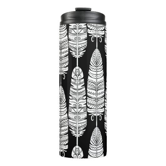 Feathers boho: zwart-wit patroon thermosbeker (Voorkant)