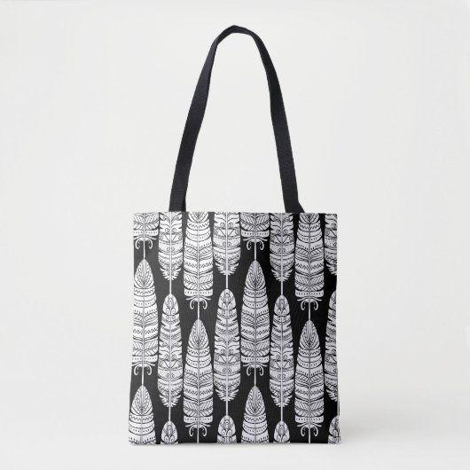 Feathers boho: zwart-wit patroon tote bag (Voorkant)