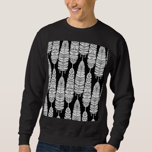 Feathers boho: zwart-wit patroon trui (Voorkant)