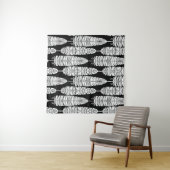Feathers boho: zwart-wit patroon wandkleed (In Situ (horizontaal))