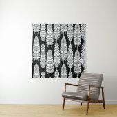 Feathers boho: zwart-wit patroon wandkleed (In situ)