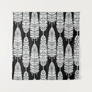 Feathers boho: zwart-wit patroon wandkleed