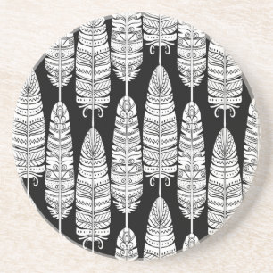 Feathers boho: zwart-wit patroon zandsteen onderzetter