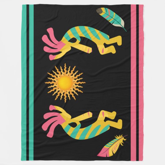 Feathers en Kokopelli Fleece Blanket (Voorkant)