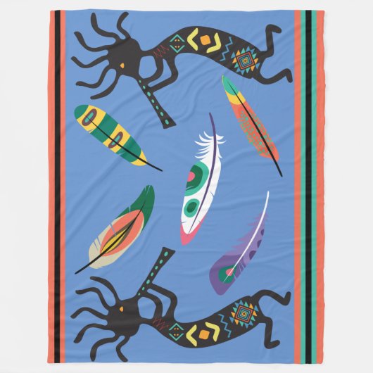 Feathers en Kokopelli Fleece Blanket (Voorkant)