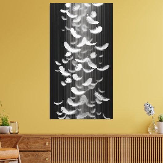 Feathers float against a dim background canvas afdruk (Insitu (Woonkamer))