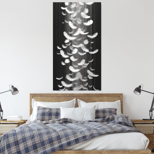 Feathers float against a dim background canvas afdruk (Insitu (Slaapkamer))