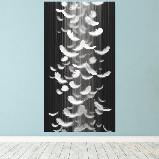 Feathers float against a dim background canvas afdruk (Insitu (Houten vloer))