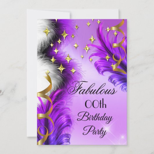 Feathers Gold Birthday, Paarse feestdag Kaart (Voorkant)