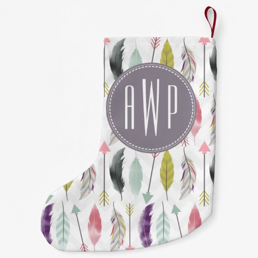 Feathers Monogram Kerstmis stoppen Kleine Kerstsok (Achterkant)