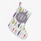 Feathers Monogram Kerstmis stoppen Kleine Kerstsok (Voorkant (Hangend))