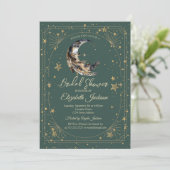 Feathers Moon Stars Frame Green Bridal Shower Kaart (Staand voorkant)