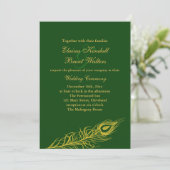 Feathers on Emerald Green Wedding Invitation Kaart (Staand voorkant)