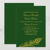 Feathers on Emerald Green Wedding Invitation Kaart (Voorkant / Achterkant)