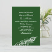 Feathers on Emerald Green Wedding Invitation Kaart (Staand voorkant)