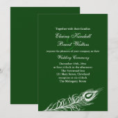 Feathers on Emerald Green Wedding Invitation Kaart (Voorkant / Achterkant)