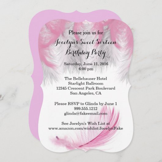 Feathers Sweet 16 verjaardagsfeestuitnodigingen Kaart (Voorkant / Achterkant)