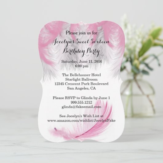 Feathers Sweet 16 verjaardagsfeestuitnodigingen Kaart (Staand voorkant)