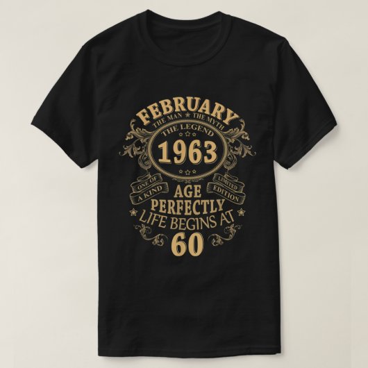 februari 1963 1963 60 jaar oud 60e geboorte t-shirt (Design voorkant)