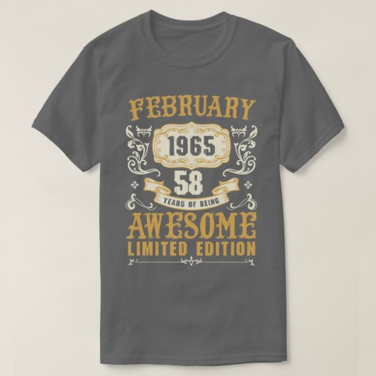 Februari 1965 58 jaar Geweldige Limited T-shirt (Design voorkant)