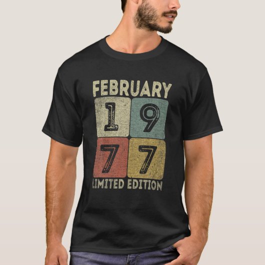 Februari 1977 Beperkte Uitgave Retro 45th Bd T-shirt (Voorkant)