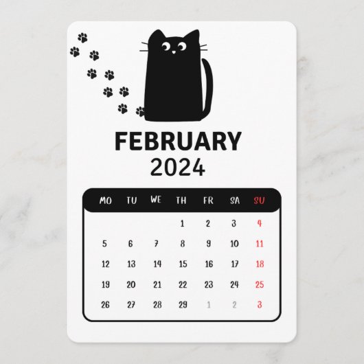 Februari 2024 Stand Alone Black Cat Kalender Menu (Voorkant)