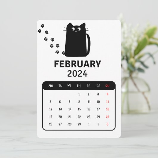 Februari 2024 Stand Alone Black Cat Kalender Menu (Staand voorkant)