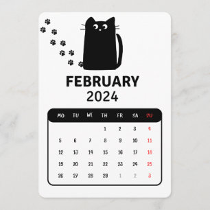 Februari 2024 Stand Alone Black Cat Kalender Menu