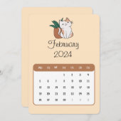 Februari 2024 Stand Alone Kat en Plant Kalender Menu (Voorkant / Achterkant)