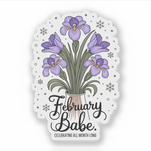 Februari Babe Verjaardag Violet & Iris Flower Sticker (Voorkant)