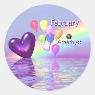 Februari Birthday Amethyst Heart Ronde Sticker