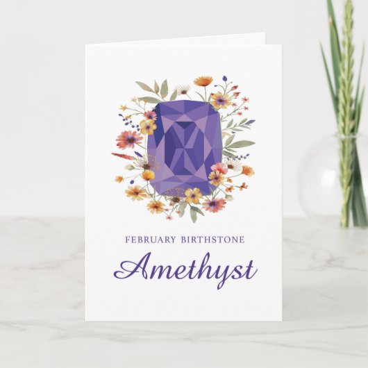 Februari Birthstone Amethist Verjaardag met bloeme Kaart (Voorkant)
