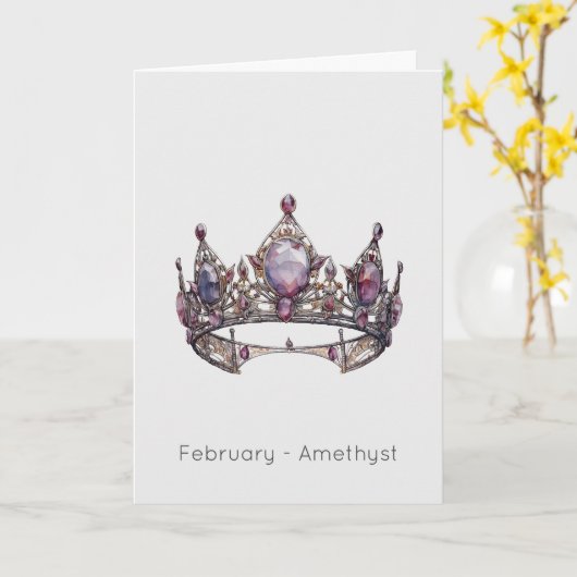 Februari Birthstone Amethyst Happy Birthday Kaart (Gele Bloem)