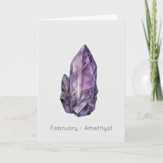 Februari Birthstone Amethyst Happy Birthday Kaart (Voorkant)