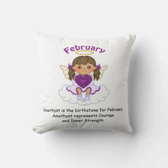 Februari Birthstone Angel Brunette Kussen (Voorkant)