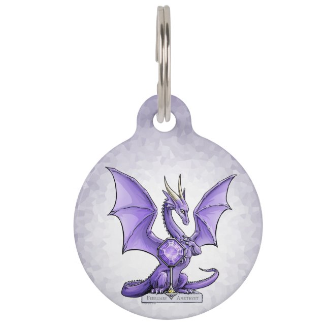 Februari Birthstone Dragon - Amethyst Huisdierpenning (Voorkant)