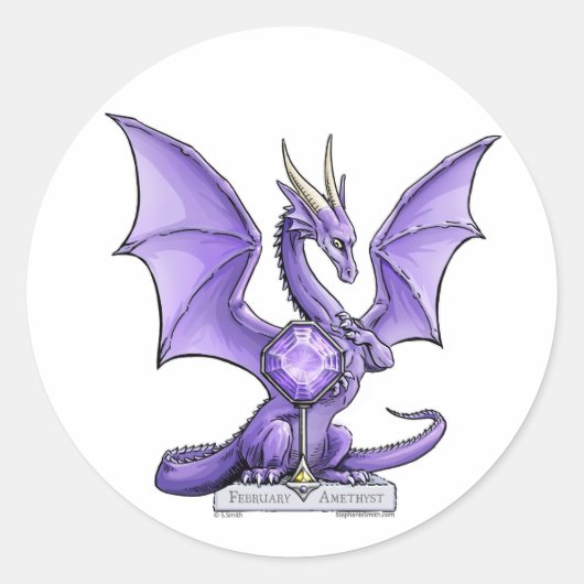 Februari Birthstone Dragon - Amethyst Ronde Sticker (Voorkant)