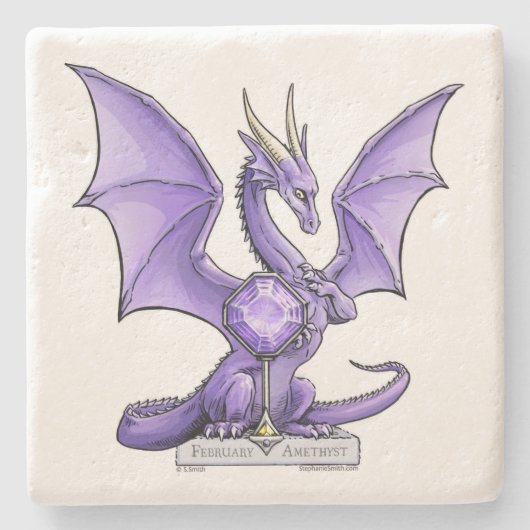 Februari Birthstone Dragon - Amethyst Stenen Onderzetter (Voorkant)