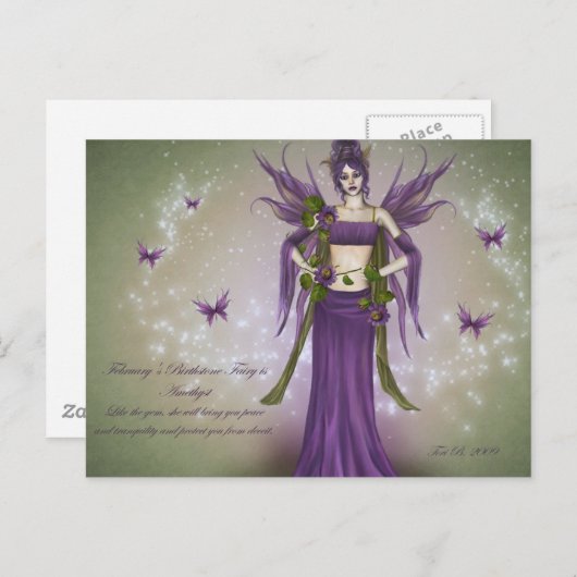 Februari Birthstone Fairy Briefkaart (Voorkant / Achterkant)