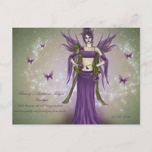 Februari Birthstone Fairy Briefkaart (Voorkant)