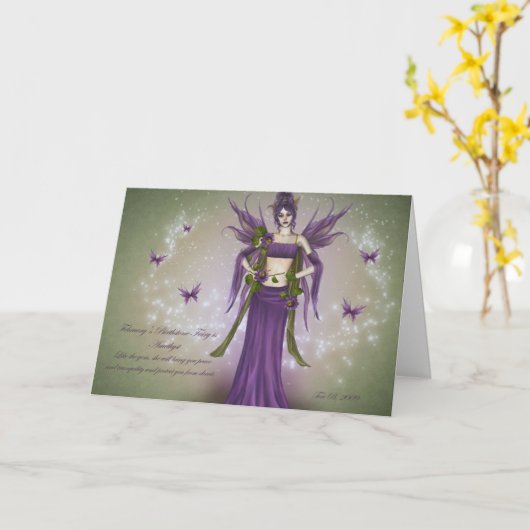 Februari Birthstone Fairy Kaart (Gele Bloem)