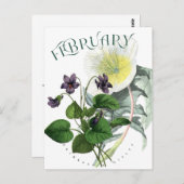 Februari Bloemen Primrose en Violet Fancy Briefkaart (Voorkant / Achterkant)