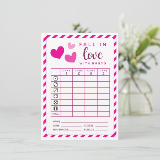 Februari Bunco Verliefd raken dubbelzijdige scorek Kaart (Staand voorkant)
