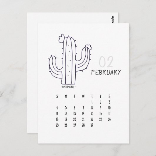 Februari  Cactus 2024 Kalender Kaart (Voorkant / Achterkant)