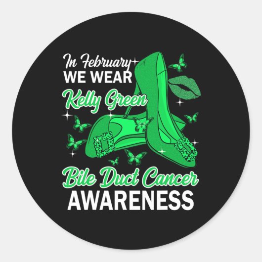 Februari Draag we Kelly Green Bile Duct Cancer Awa Ronde Sticker (Voorkant)