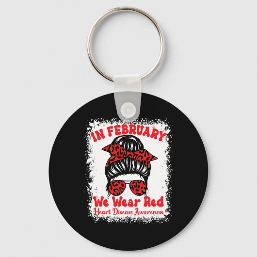 Februari Draag we Red Heart Disease Awareness Mess Sleutelhanger (Voorkant)
