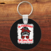 Februari Draag we Red Heart Disease Awareness Mess Sleutelhanger (Voorkant)