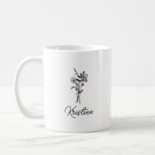 Februari Geboorte Bloem & Elegante Script Naam Koffiemok (Links)