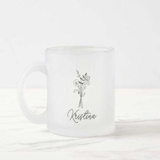 Februari Geboorte Bloem & Elegante Script Naam Matglas Koffiemok (Links)